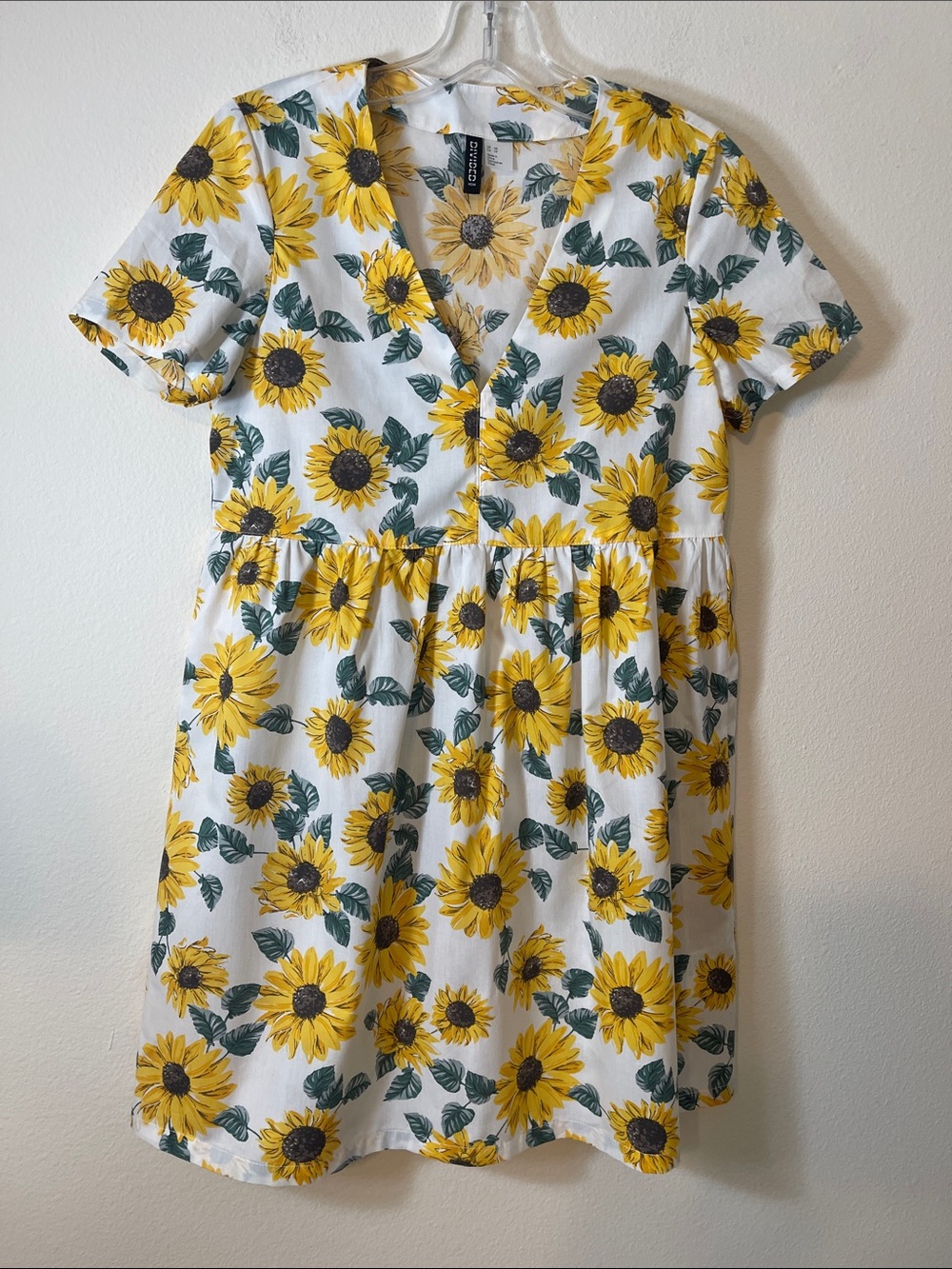 NWOT H&M Cotton Short-Sleeve Sunflower Print Mini Dress
